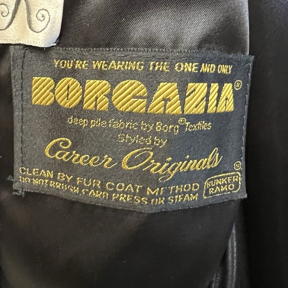 Borgazia Career Originals Vintage Faux Fur Coat Womens 10 Black Belted READ - Picture 6 of 16